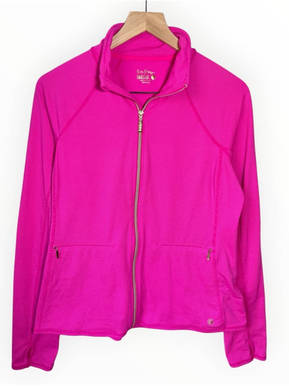 Lilly Pulitzer Luxletic Kapri Zip Jacket Size Large Striped Hot Pink Athleisure